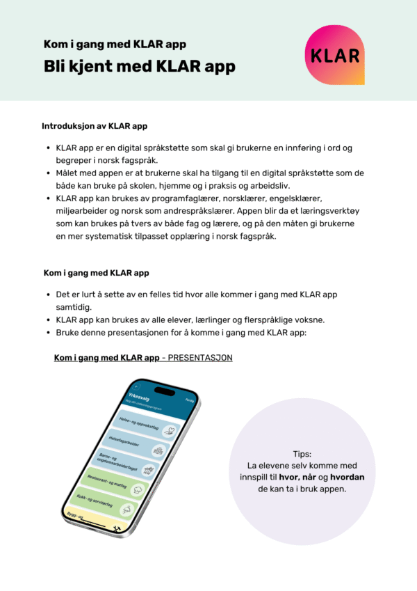 Bli kjent med KLAR app (feide)