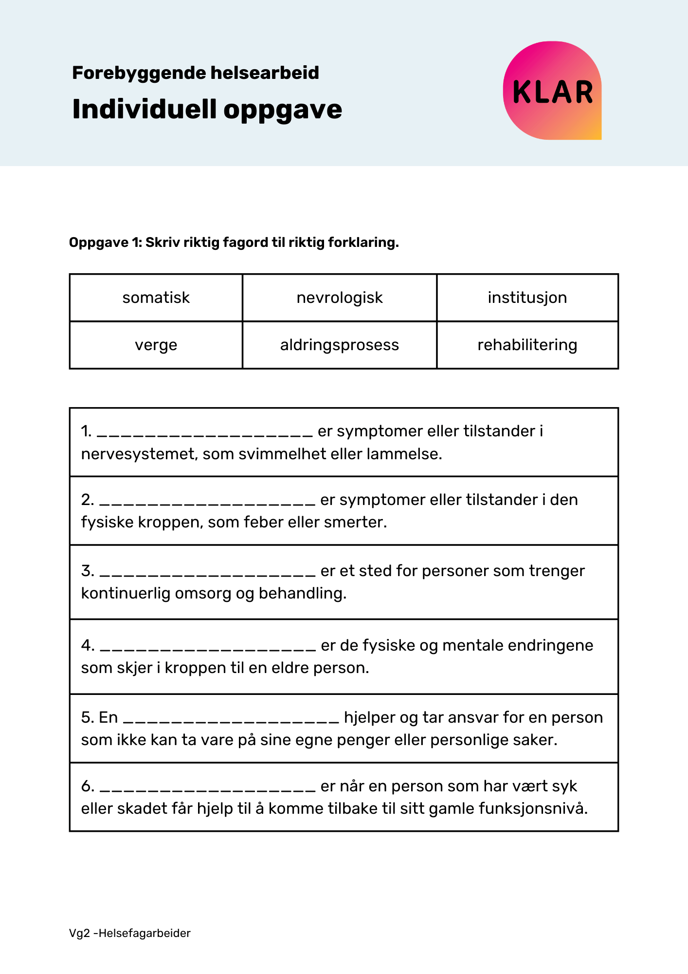 Forebyggende helsearbeid - individuell oppgave