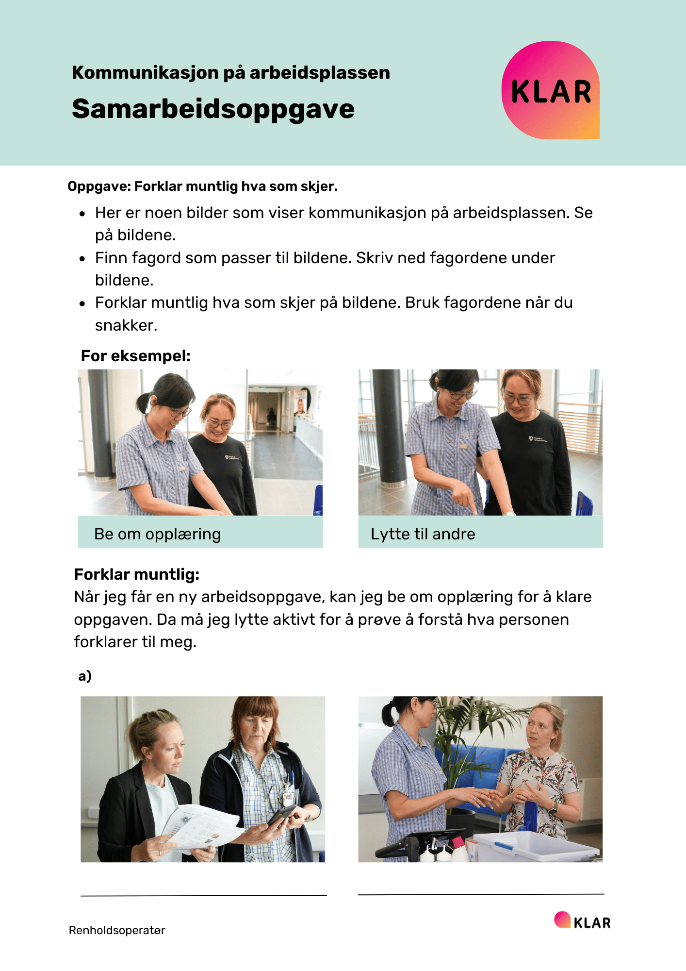 Kommunikasjon på arbeidsplassen - samarbeidsoppgave