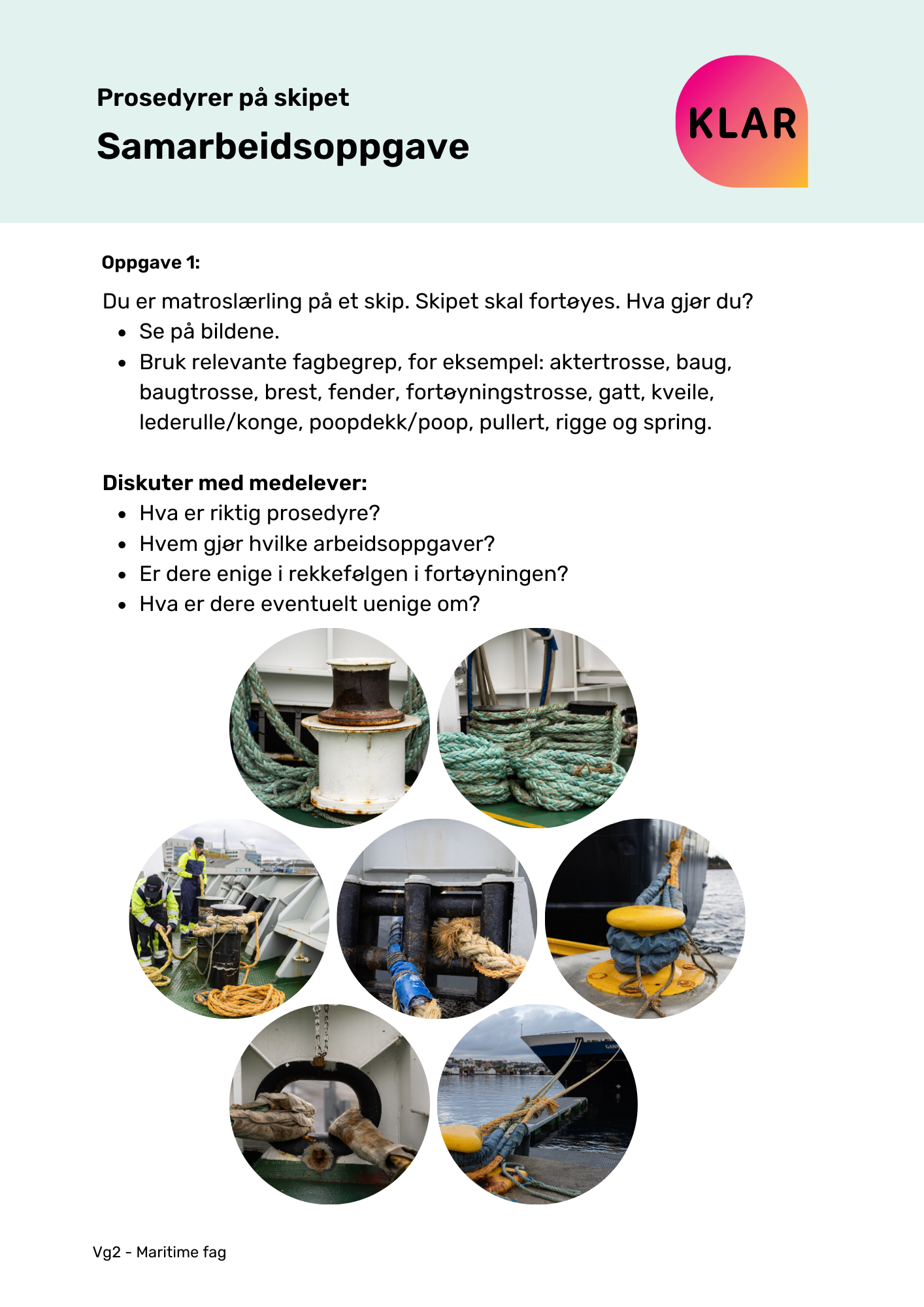 Prosedyrer på skipet - samarbeidsoppgave