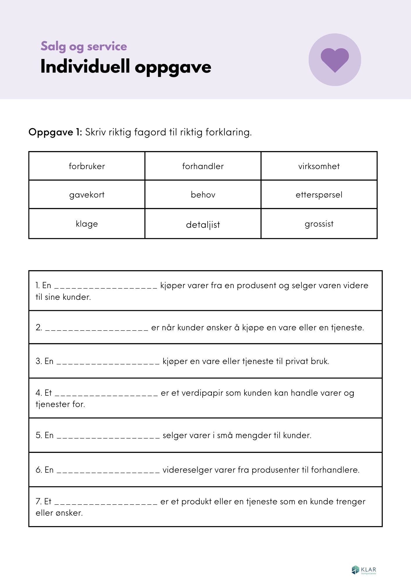 Salg og service - individuell oppgave