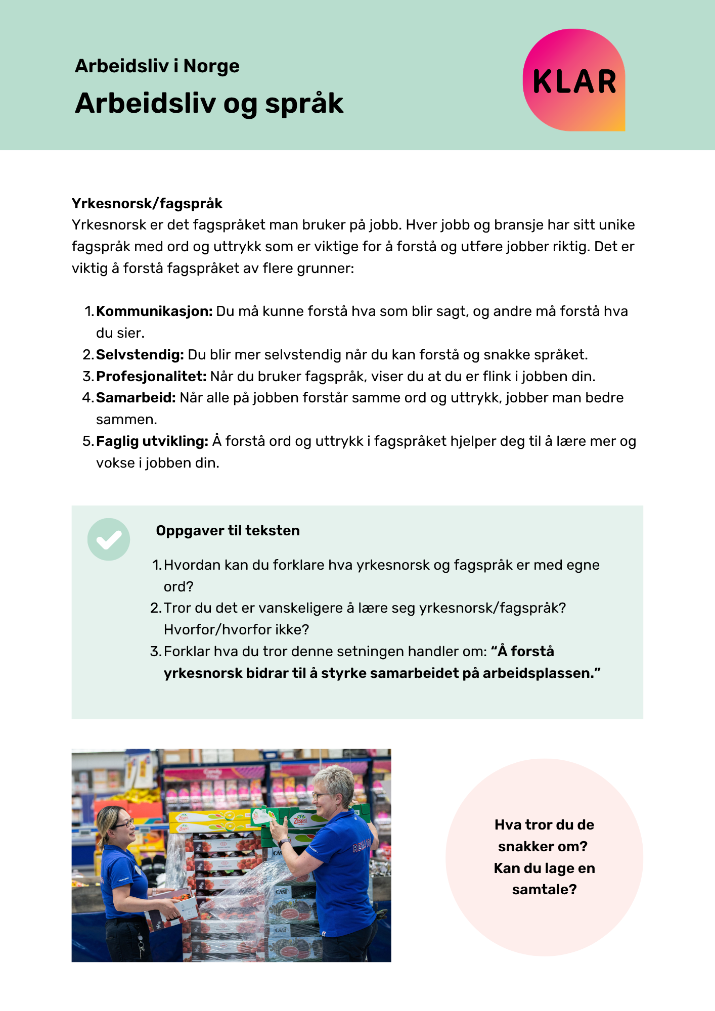 Arbeidsliv i Norge - Arbeidsliv og språk