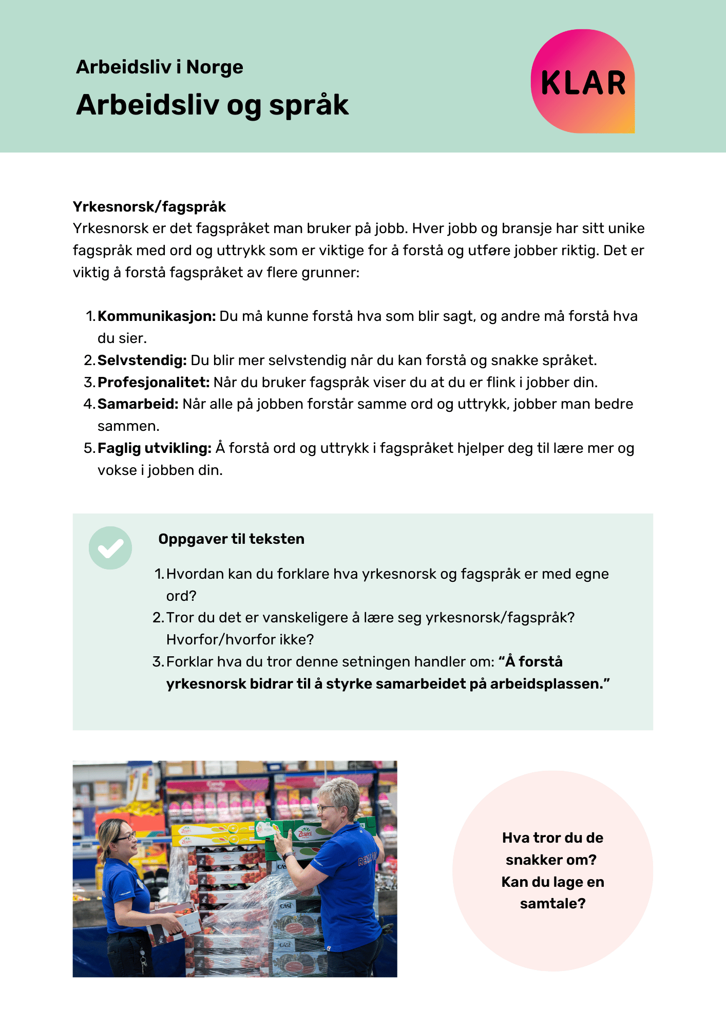 Arbeidsliv i Norge - Arbeidsliv og språk