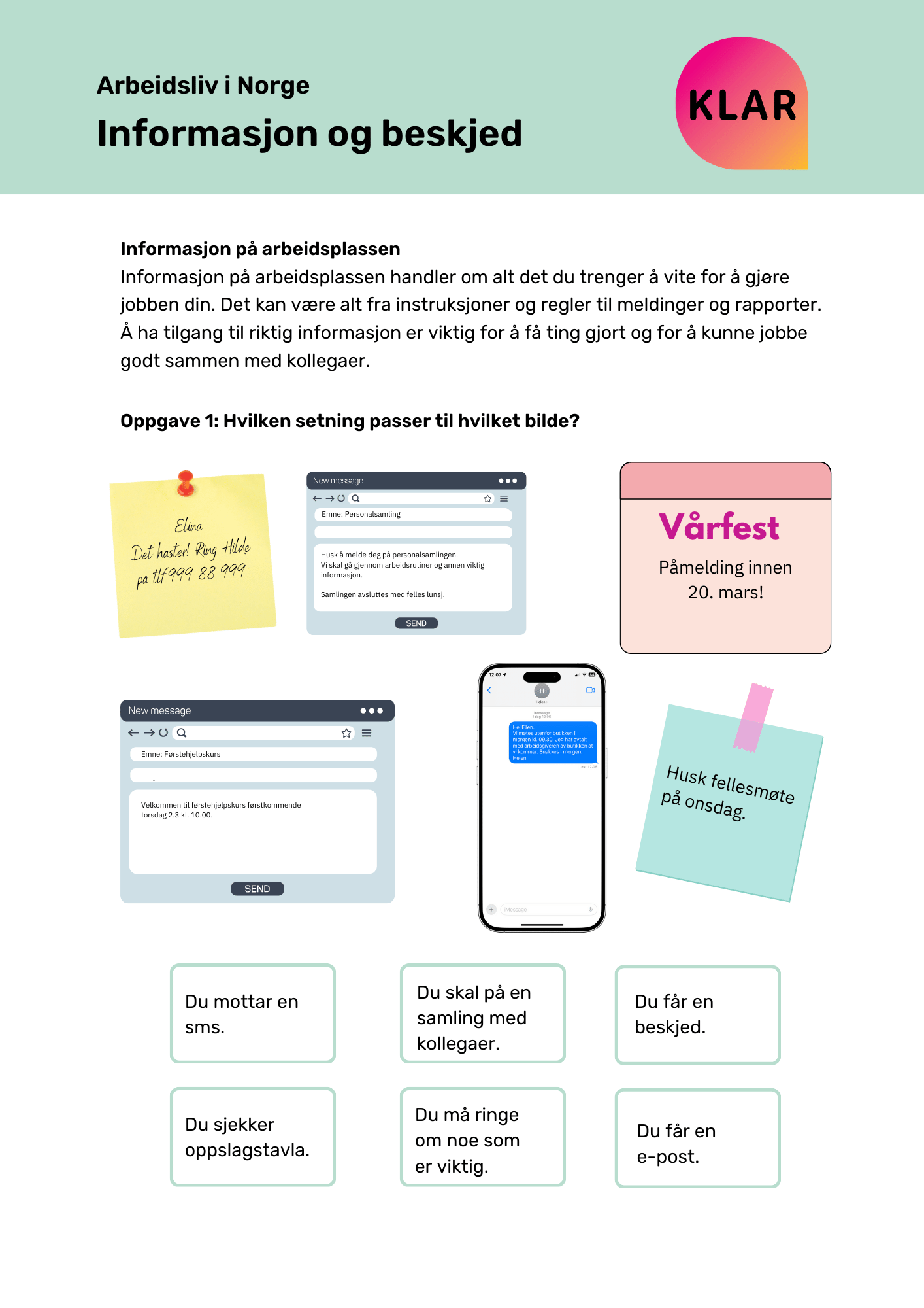 Arbeidsliv i Norge - Informasjon og beskjed