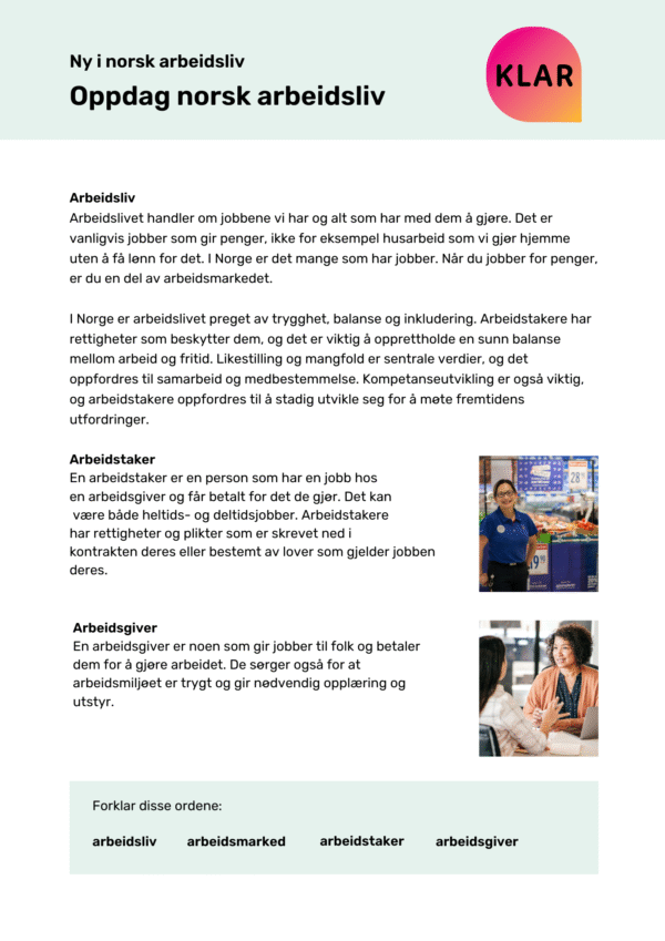 Ny i norsk arbeidsliv - Oppdag norsk arbeidsliv