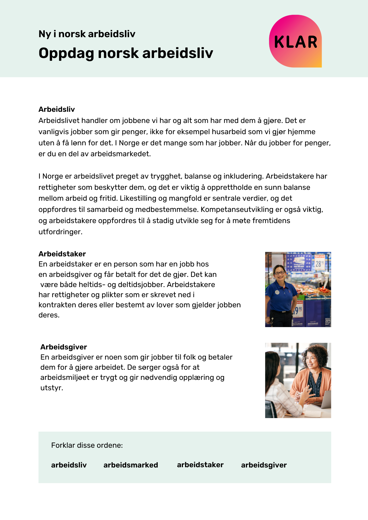 Ny i norsk arbeidsliv - Oppdag norsk arbeidsliv