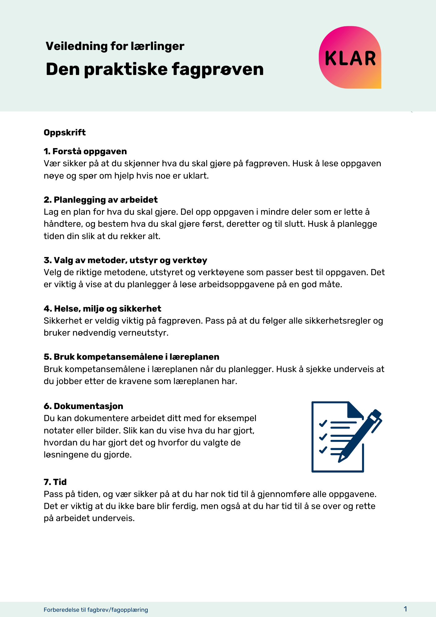 Veiledning for lærlinger - Den praktiske fagprøven