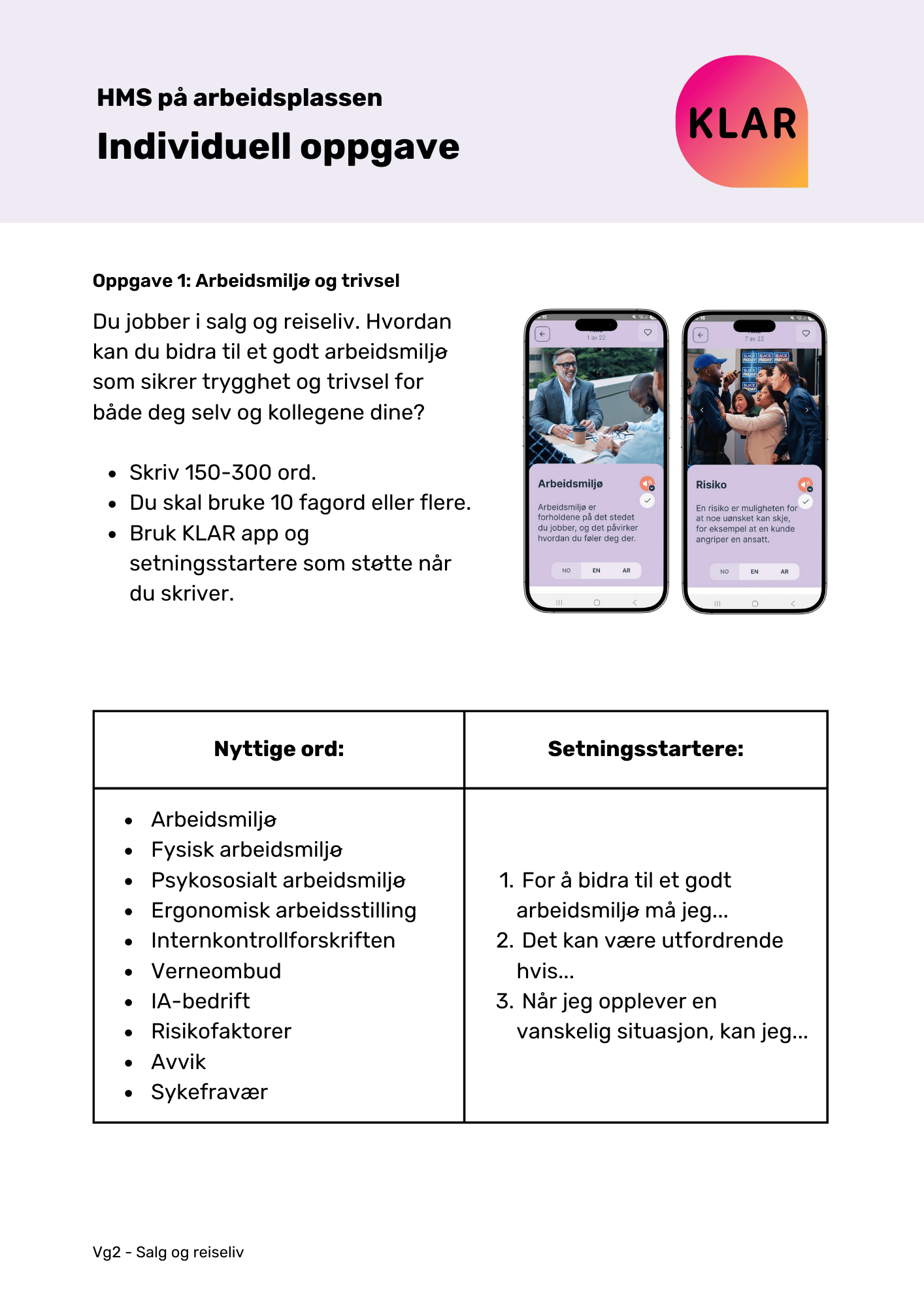 HMS på arbeidsplassen - individuell oppgave