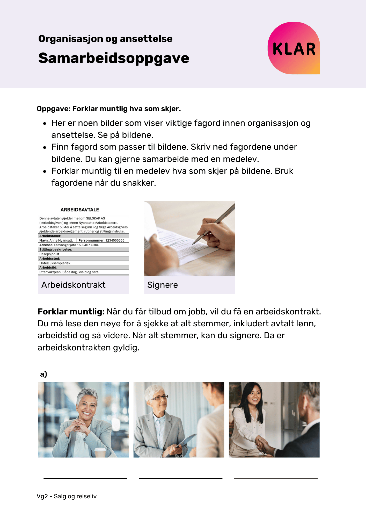 Organisasjon og ansettelse - samarbeidsoppgave