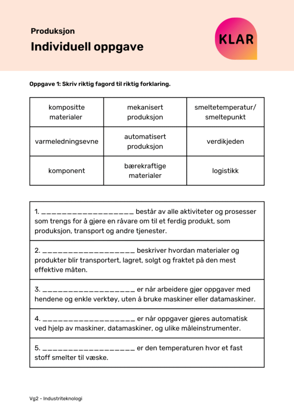 Produksjon -  individuell oppgave