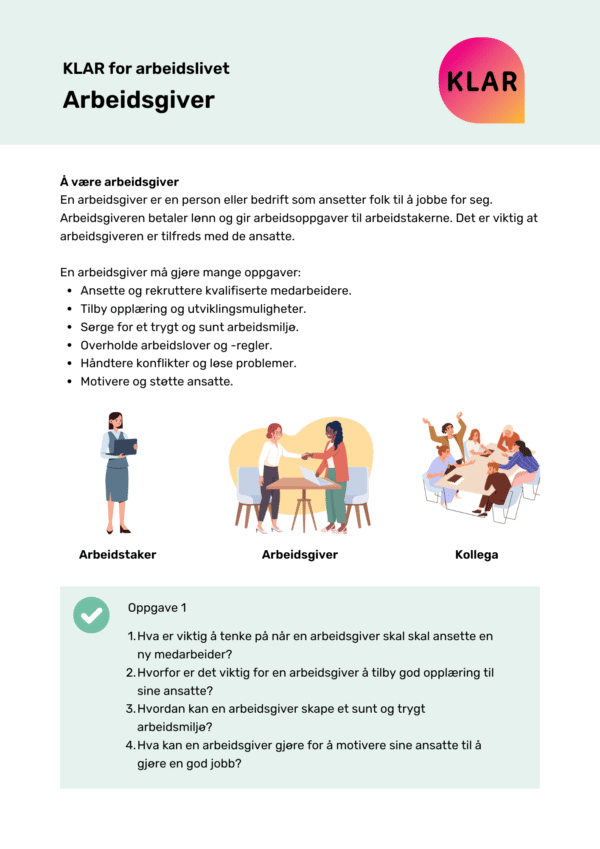 KLAR for arbeidslivet - Arbeidsgiver