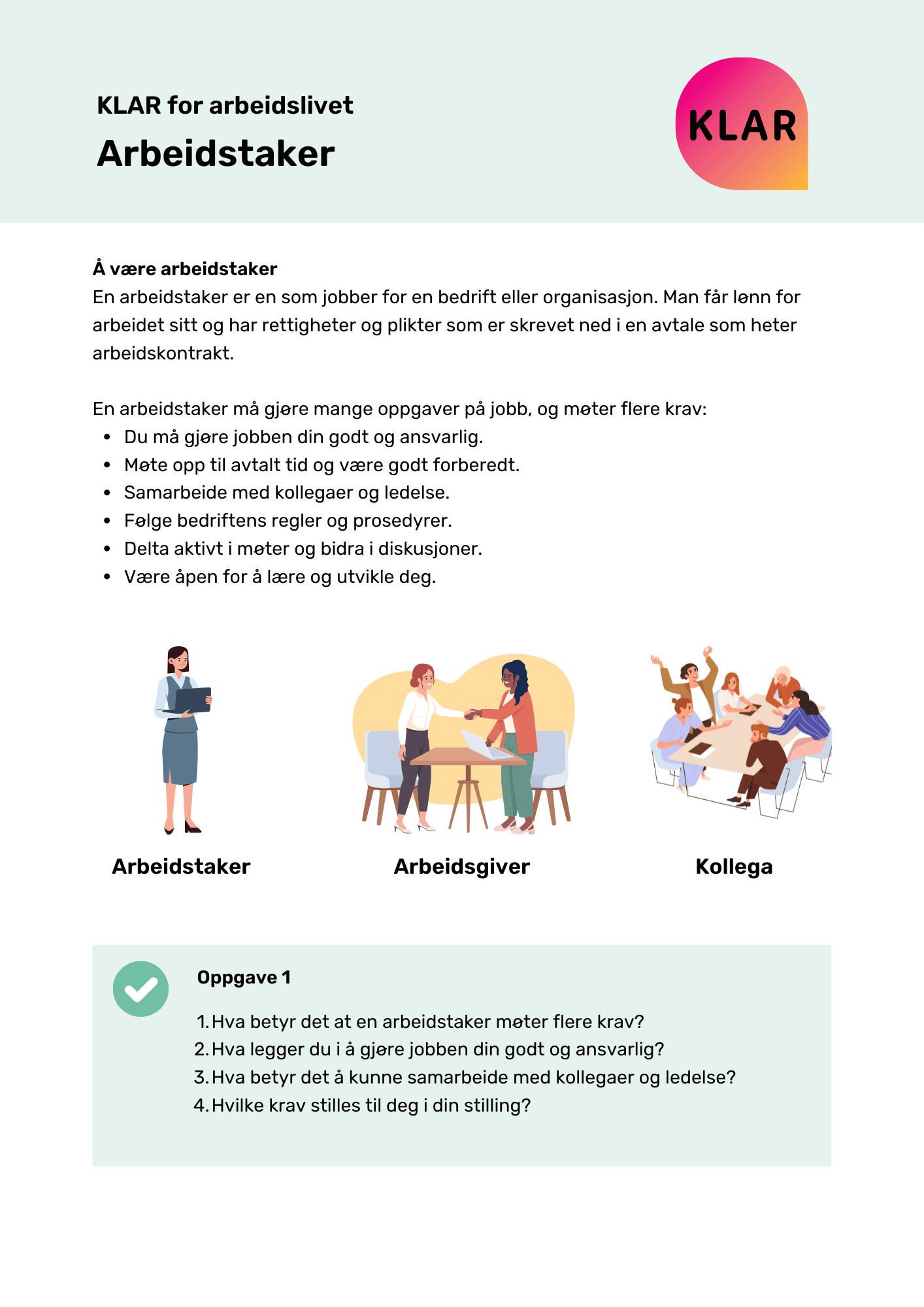 KLAR for arbeidslivet - Arbeidstaker