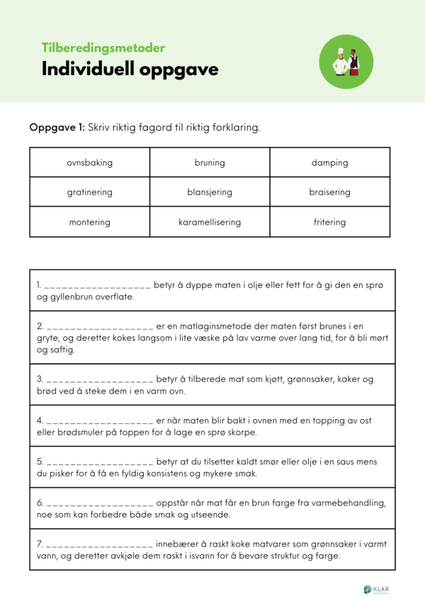 Tilberedingsmetoder - Individuell oppgave