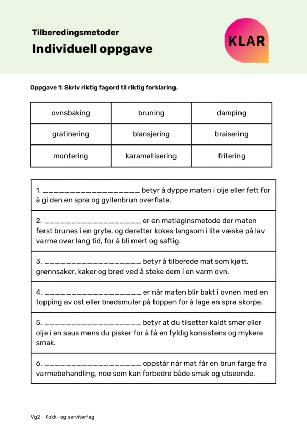 Tilberedingsmetoder - Individuell oppgave