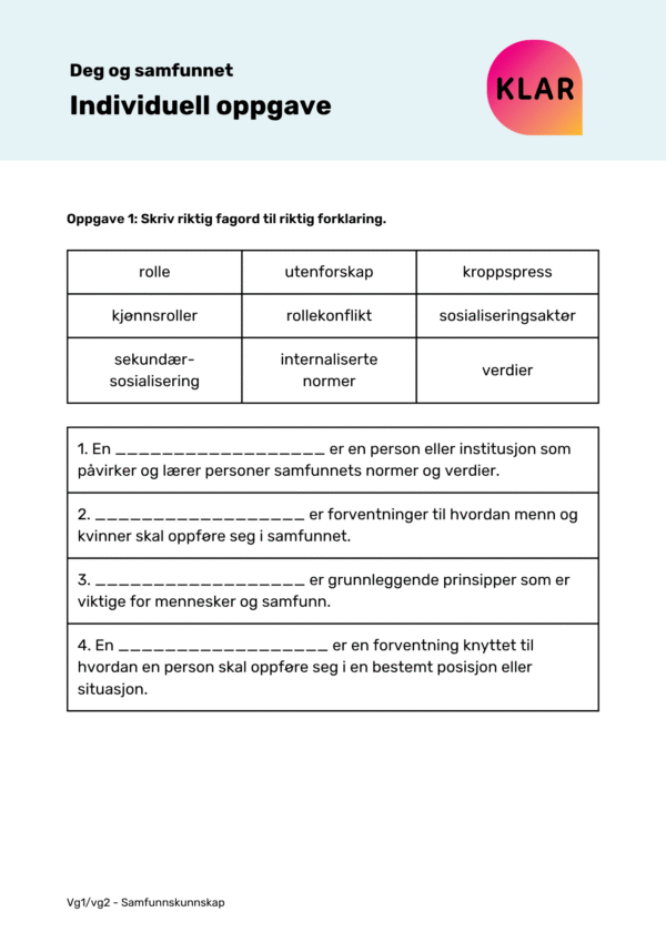 Deg og samfunnet - individuell oppgave