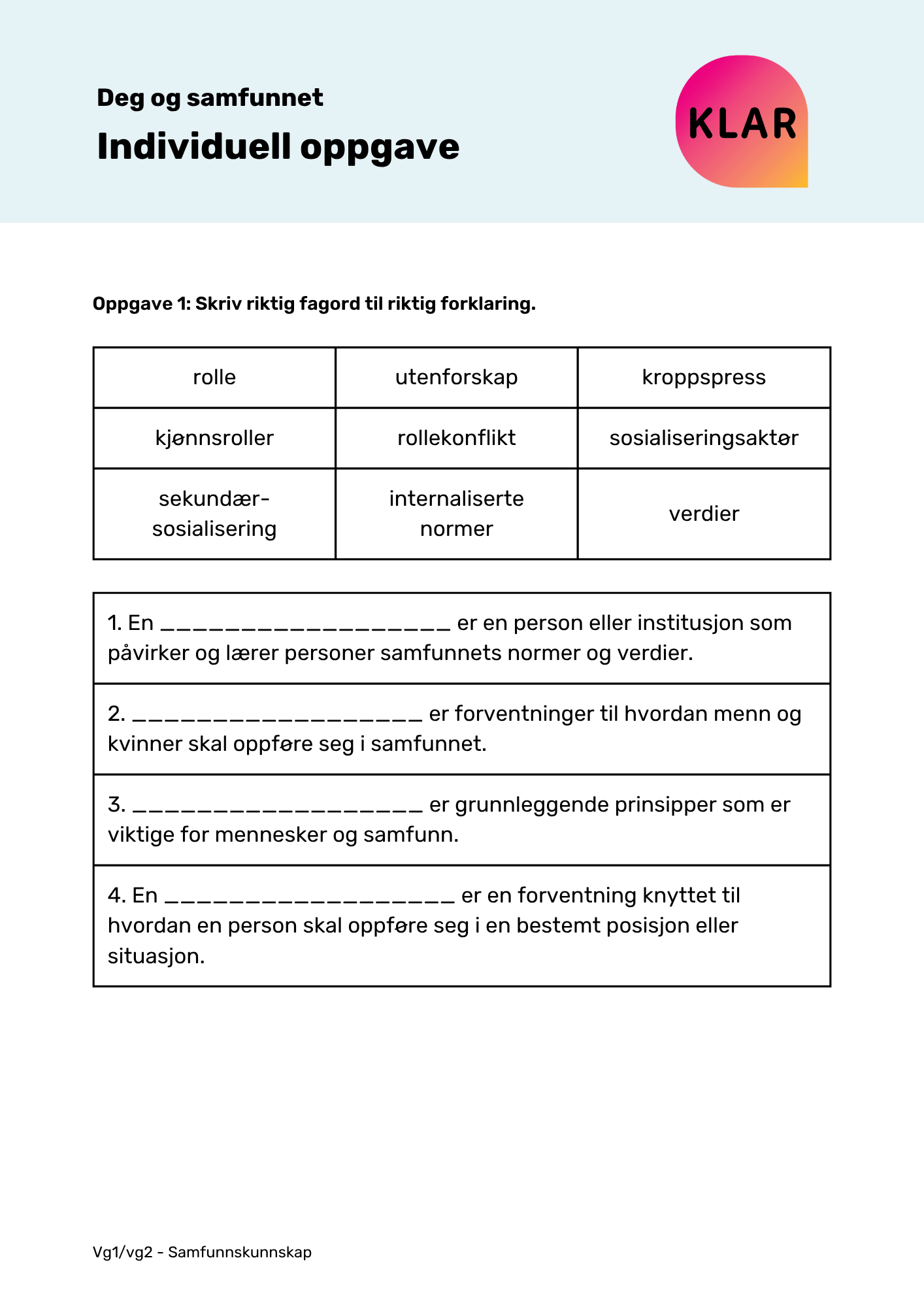 Deg og samfunnet - individuell oppgave