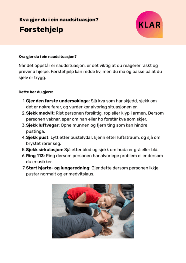Førstehjelp - Kva gjer du i ein naudsituasjon - nynorsk