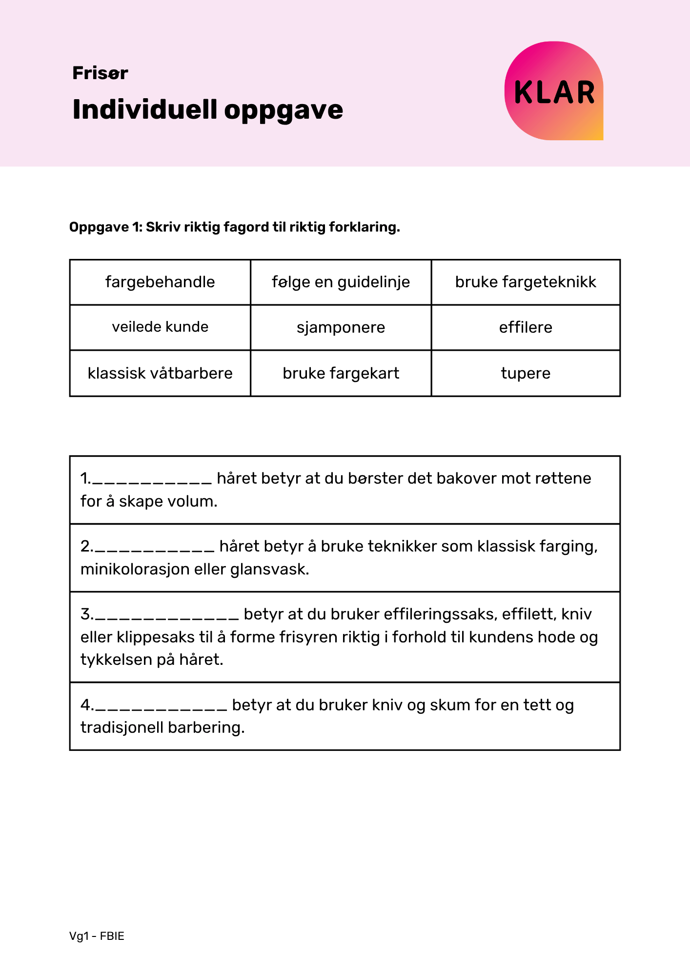 Frisør - individuell oppgave