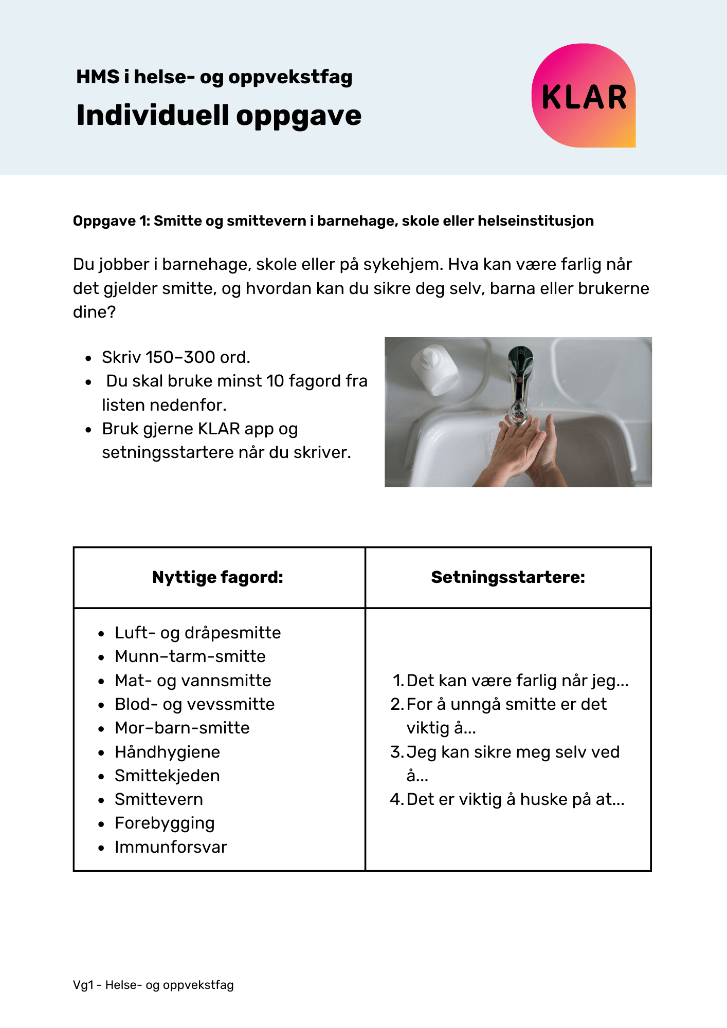 HMS i helse- og oppvekstfag - individuell oppgave