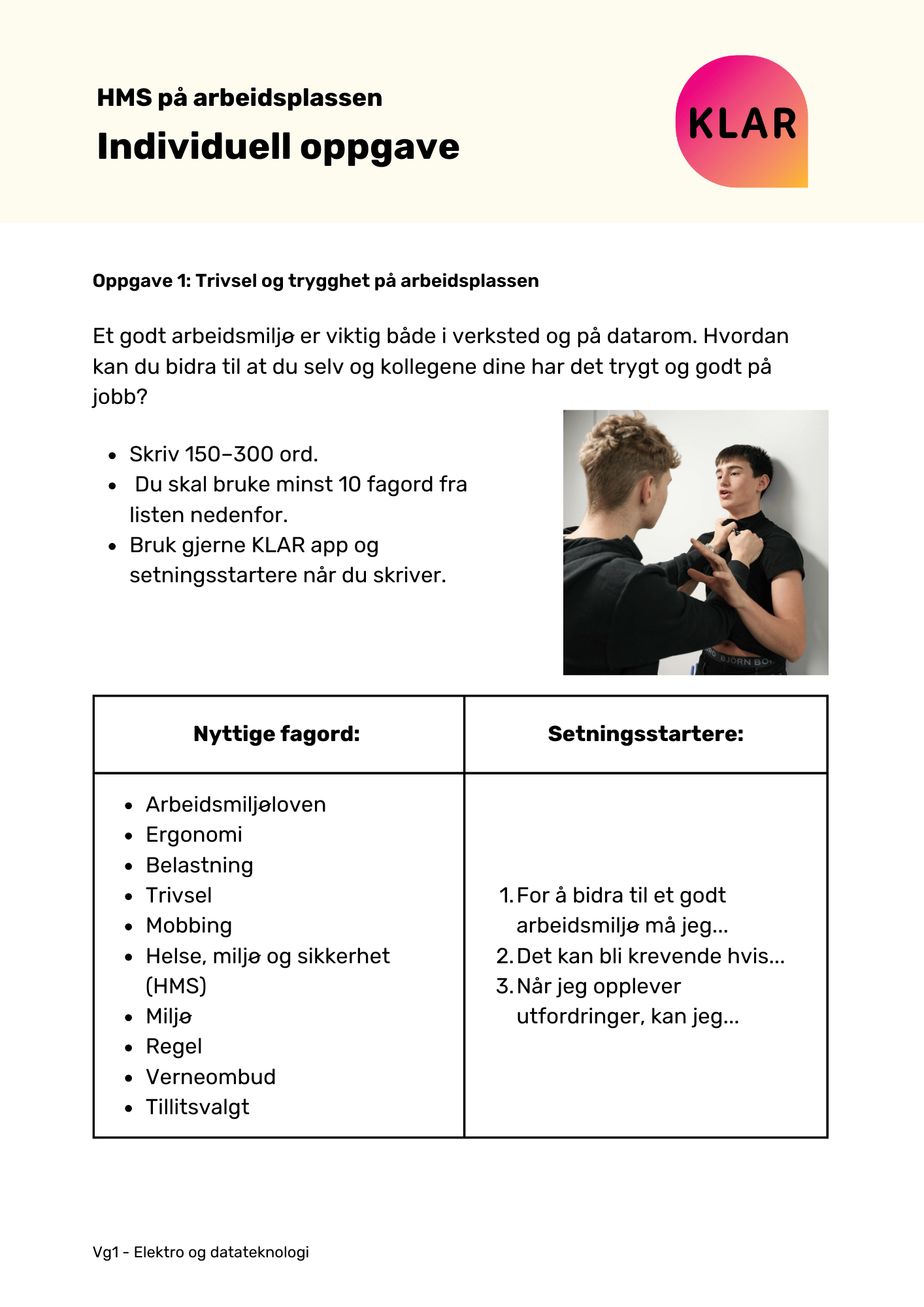 HMS på arbeidsplassen - individuell oppgave