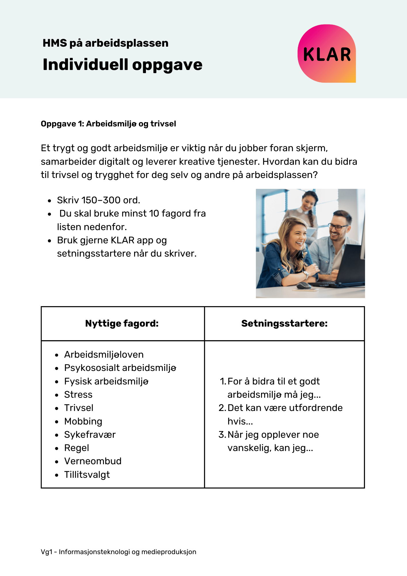 HMS på arbeidsplassen - individuell oppgave