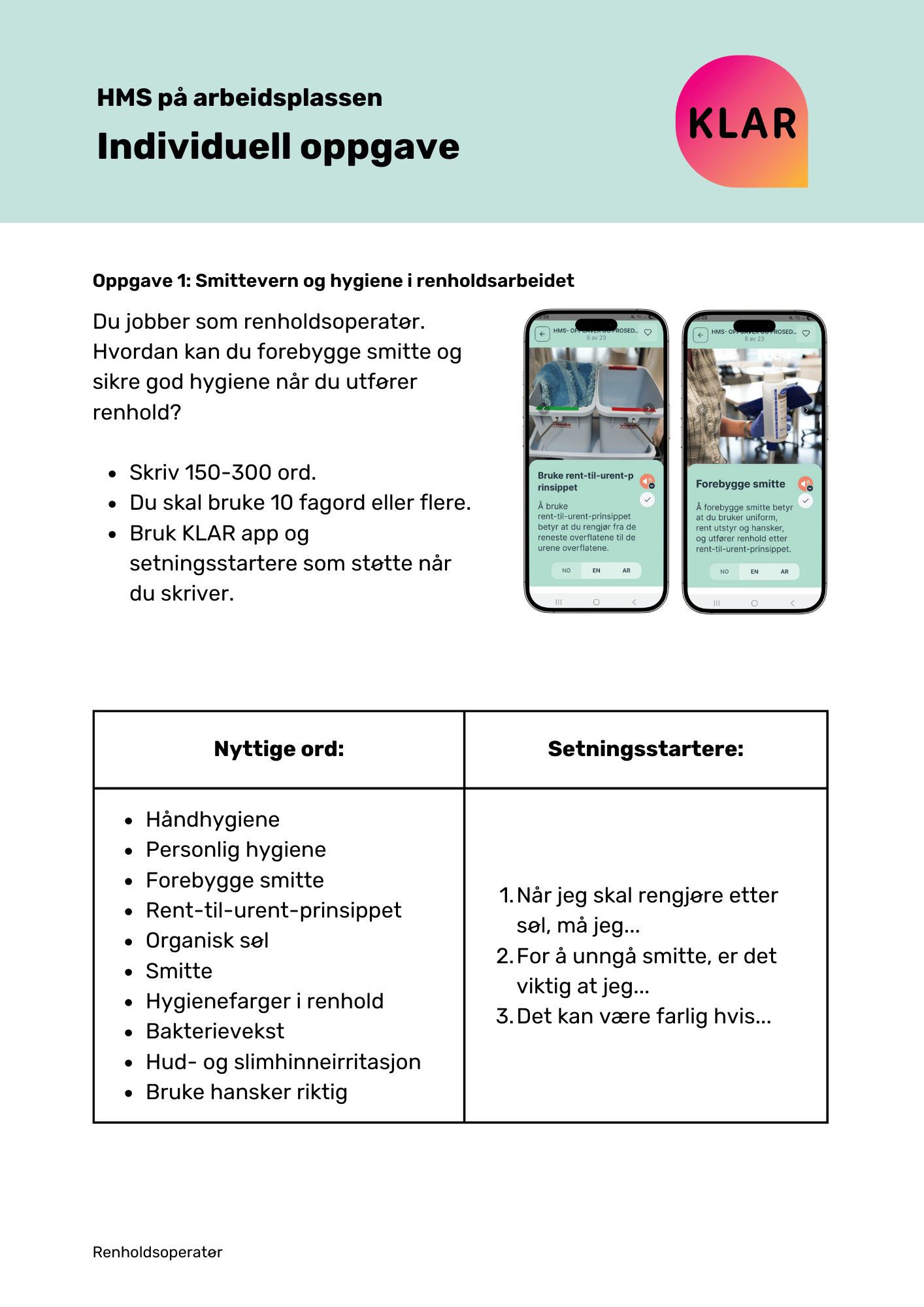 HMS på arbeidsplassen - individuell oppgave