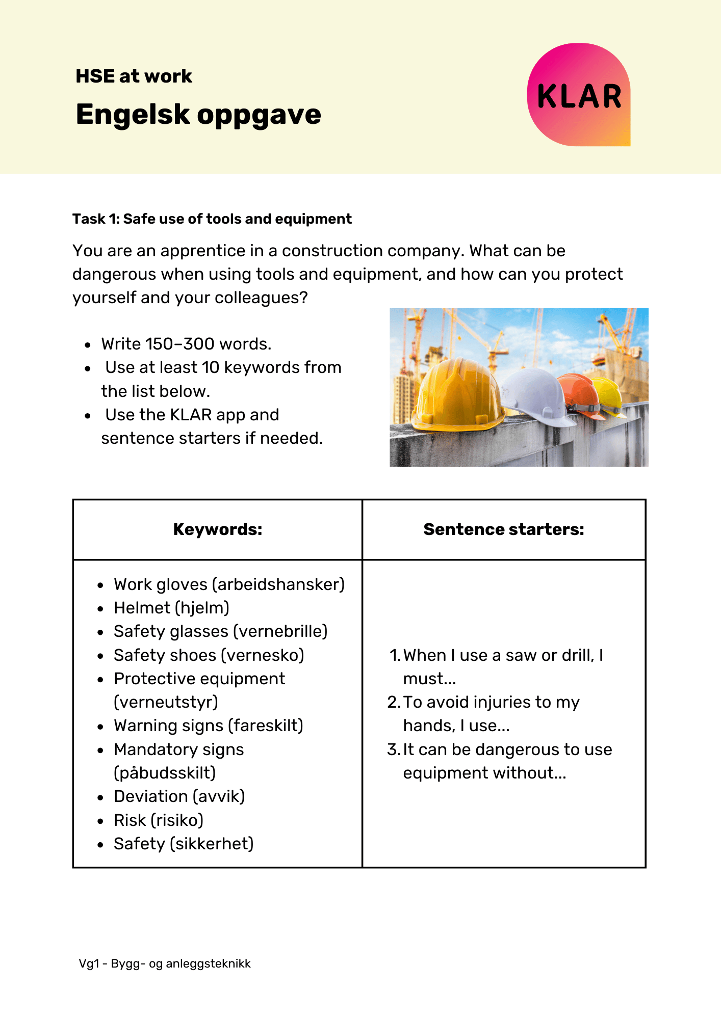 HSE at work - engelskoppgave