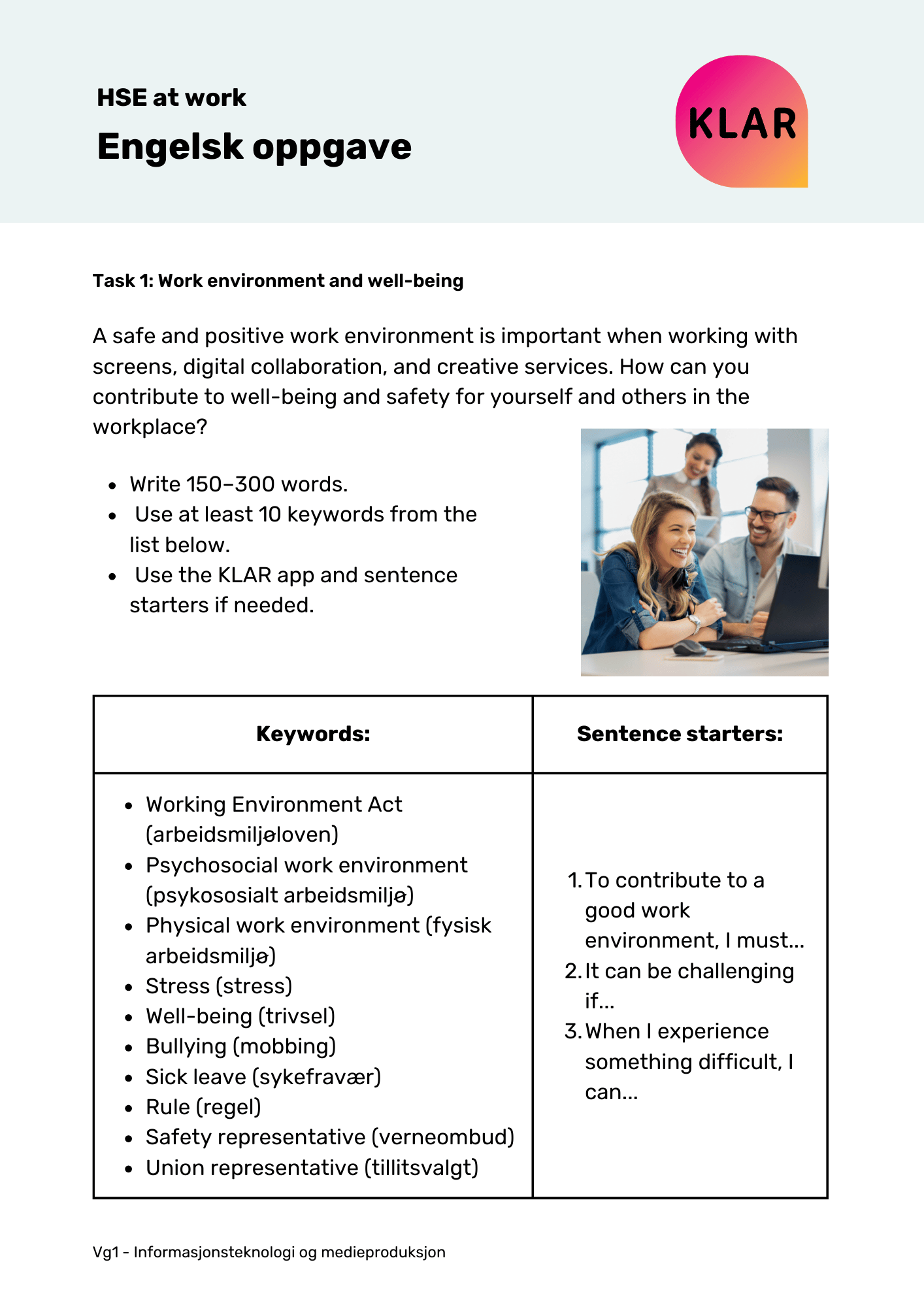 HSE at work - engelskoppgave