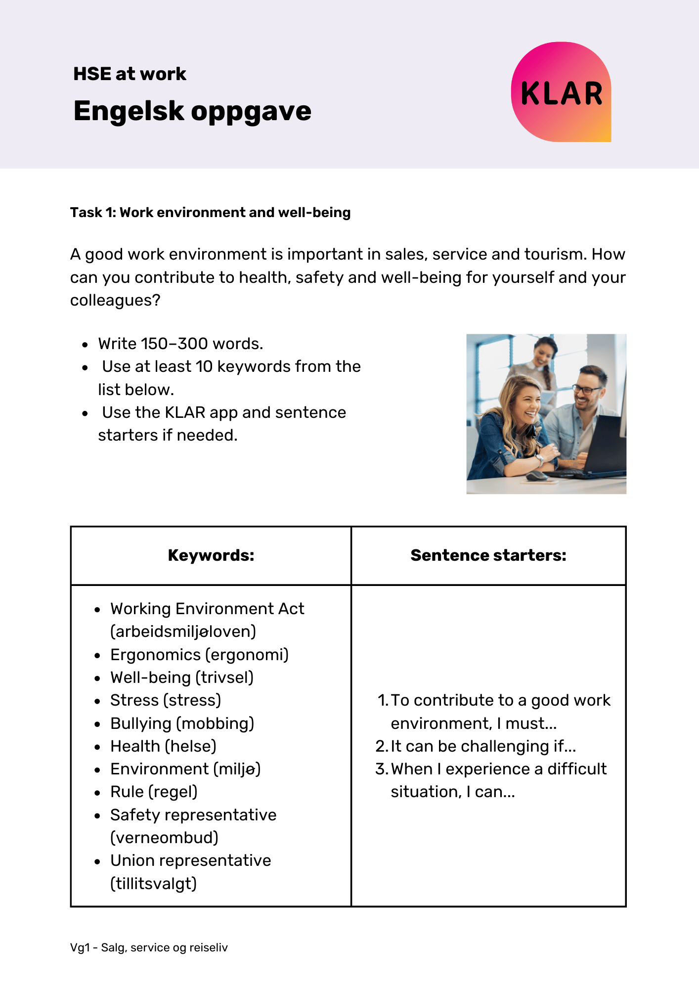 HSE at work - engelskoppgave