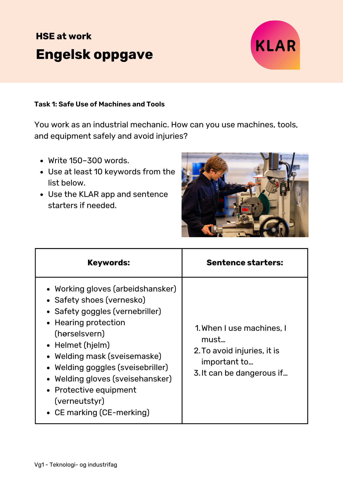 HSE at work - engelskoppgave