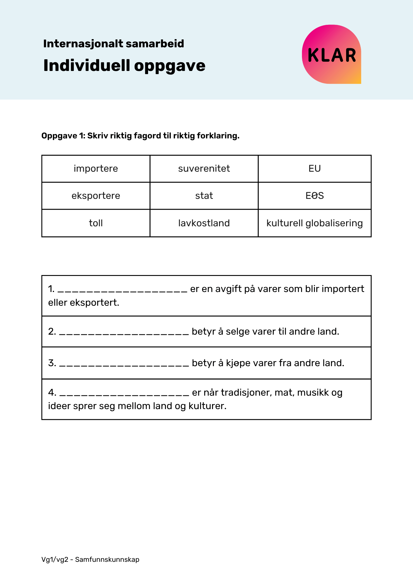Internasjonalt samarbeid - individuell oppgave