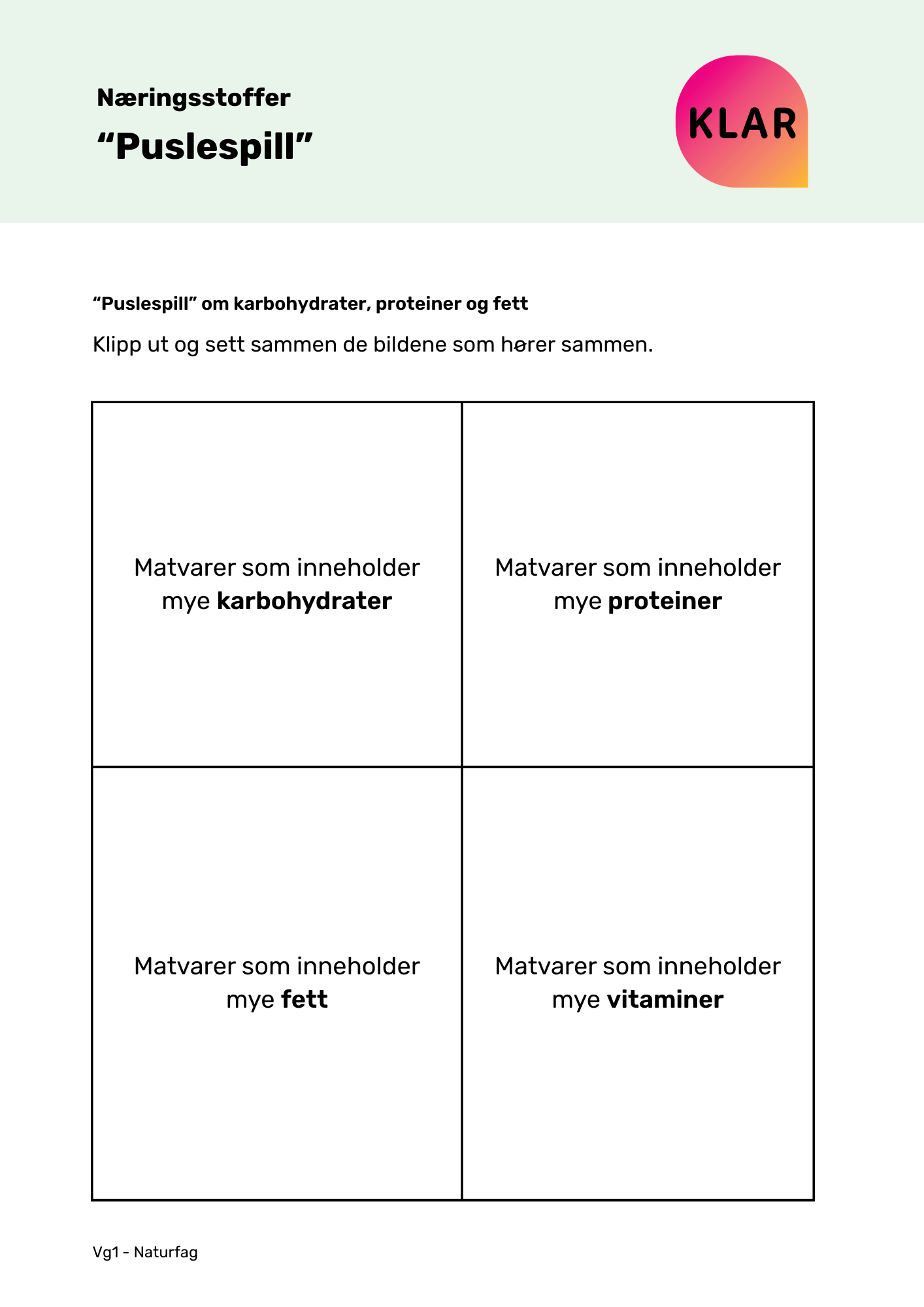 Næringsstoffer - Puslespill