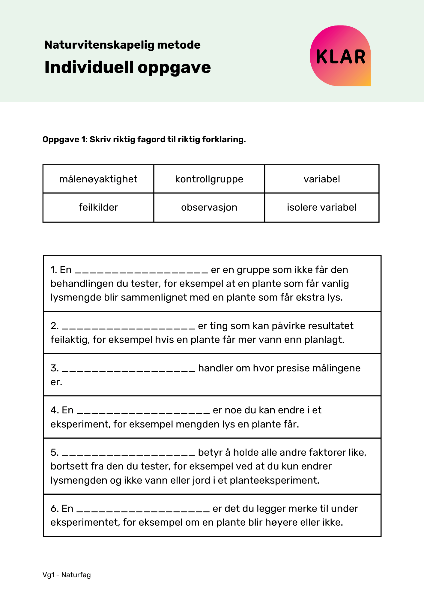 Naturvitenskapelig metode - Individuell oppgave
