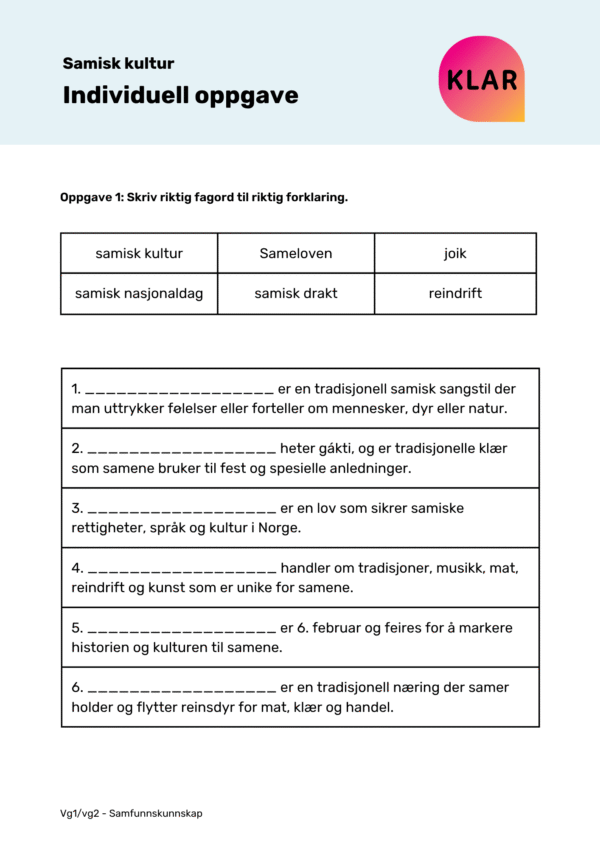 Samisk kultur - individuell oppgave