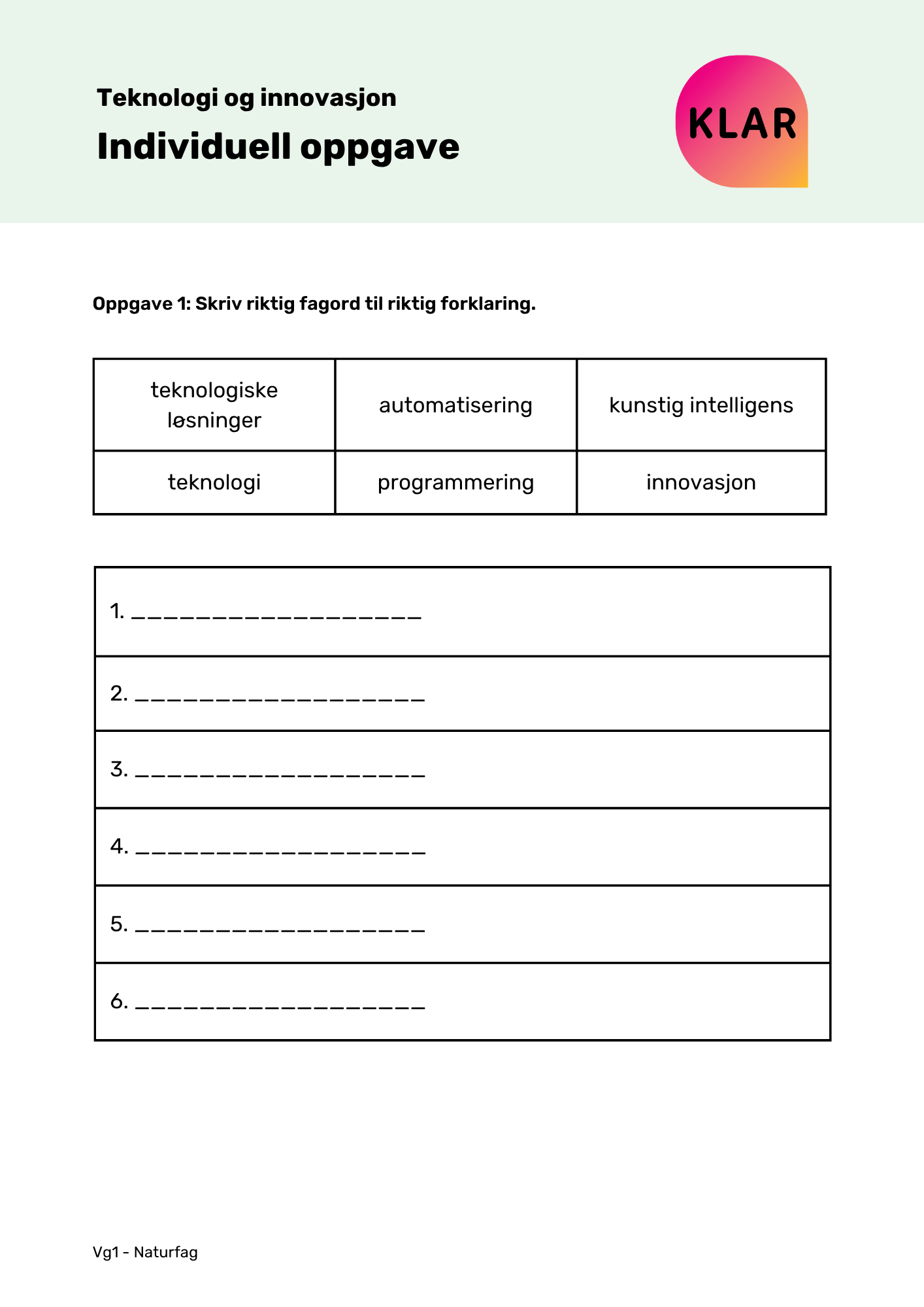 Teknologi og innovasjon - Individuell oppgave
