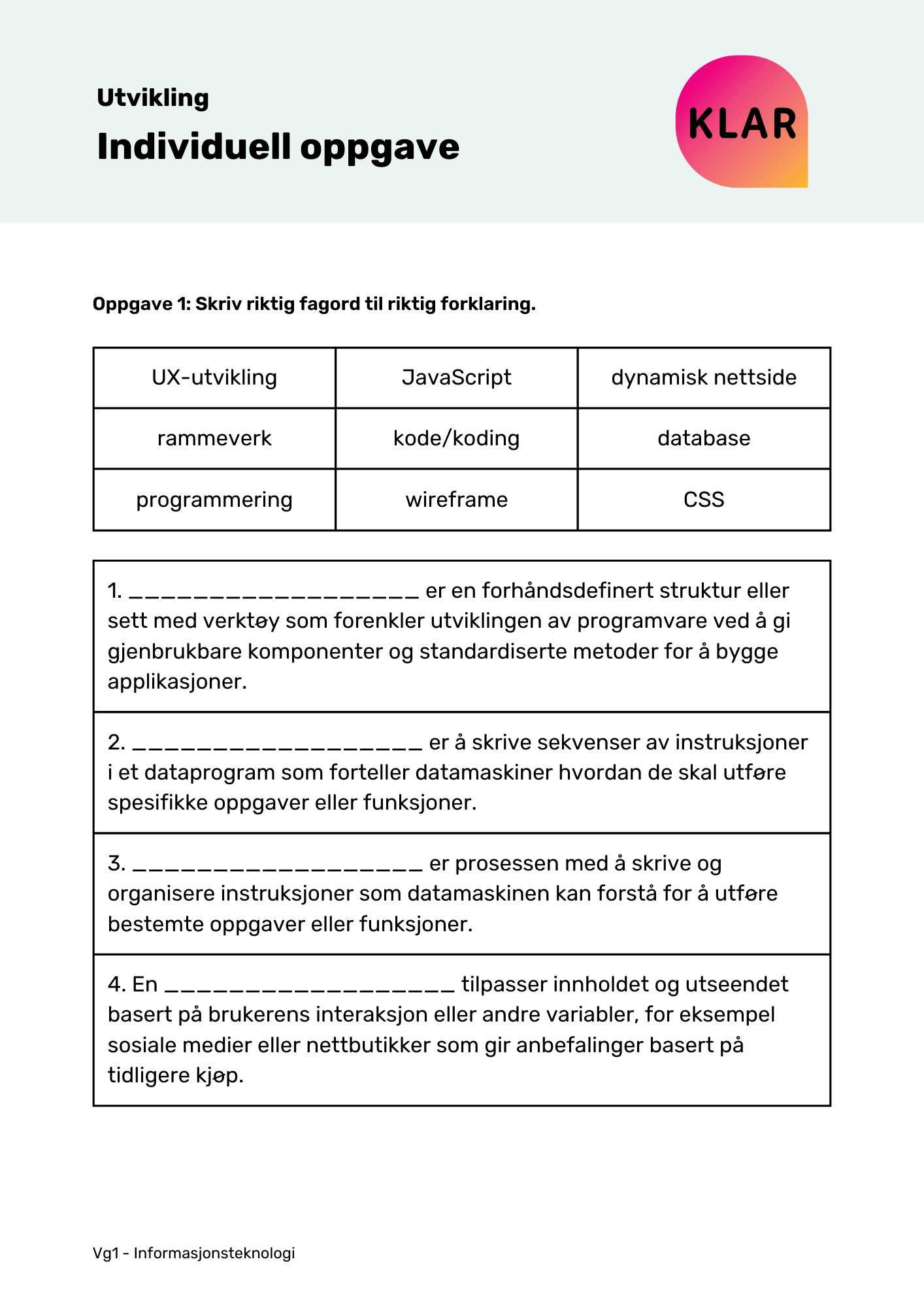 Utvikling - Individuell oppgave