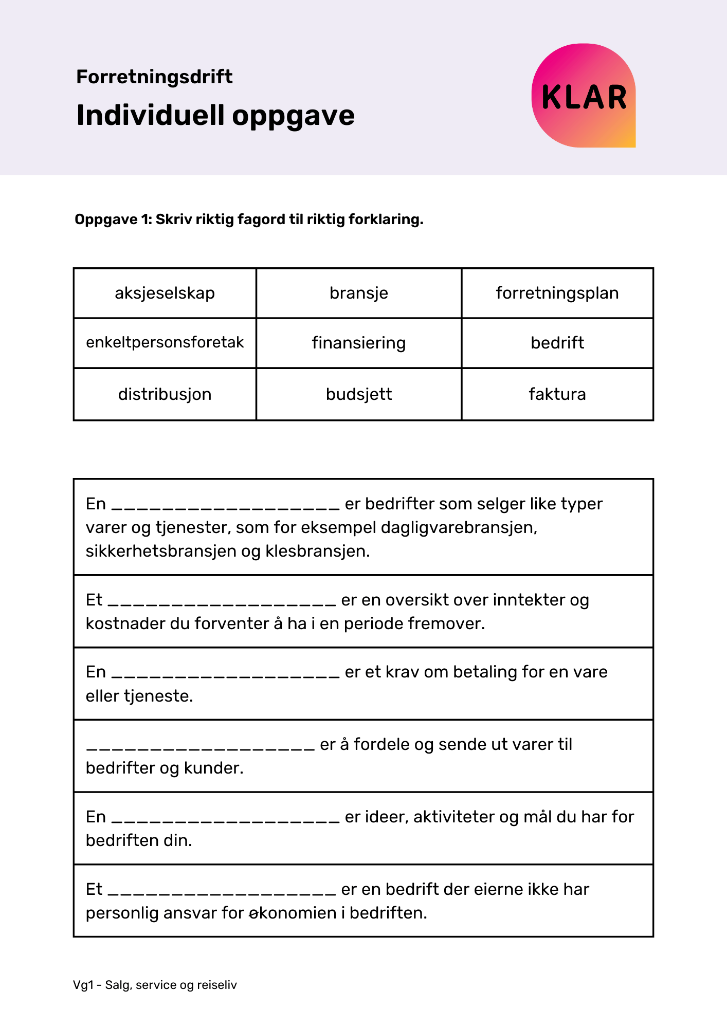 Forretningsdrift - individuell oppgave