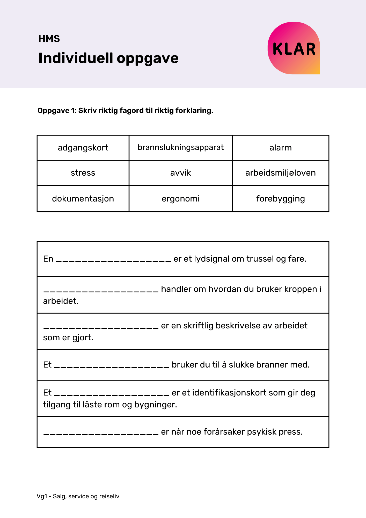 HMS - individuell oppgave