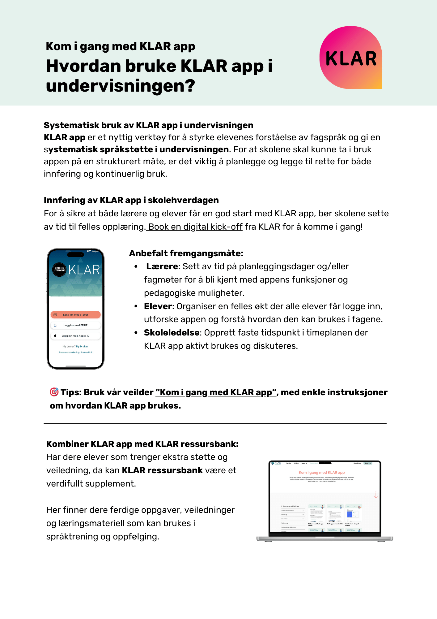 Hvordan bruke KLAR app i undervisningen?