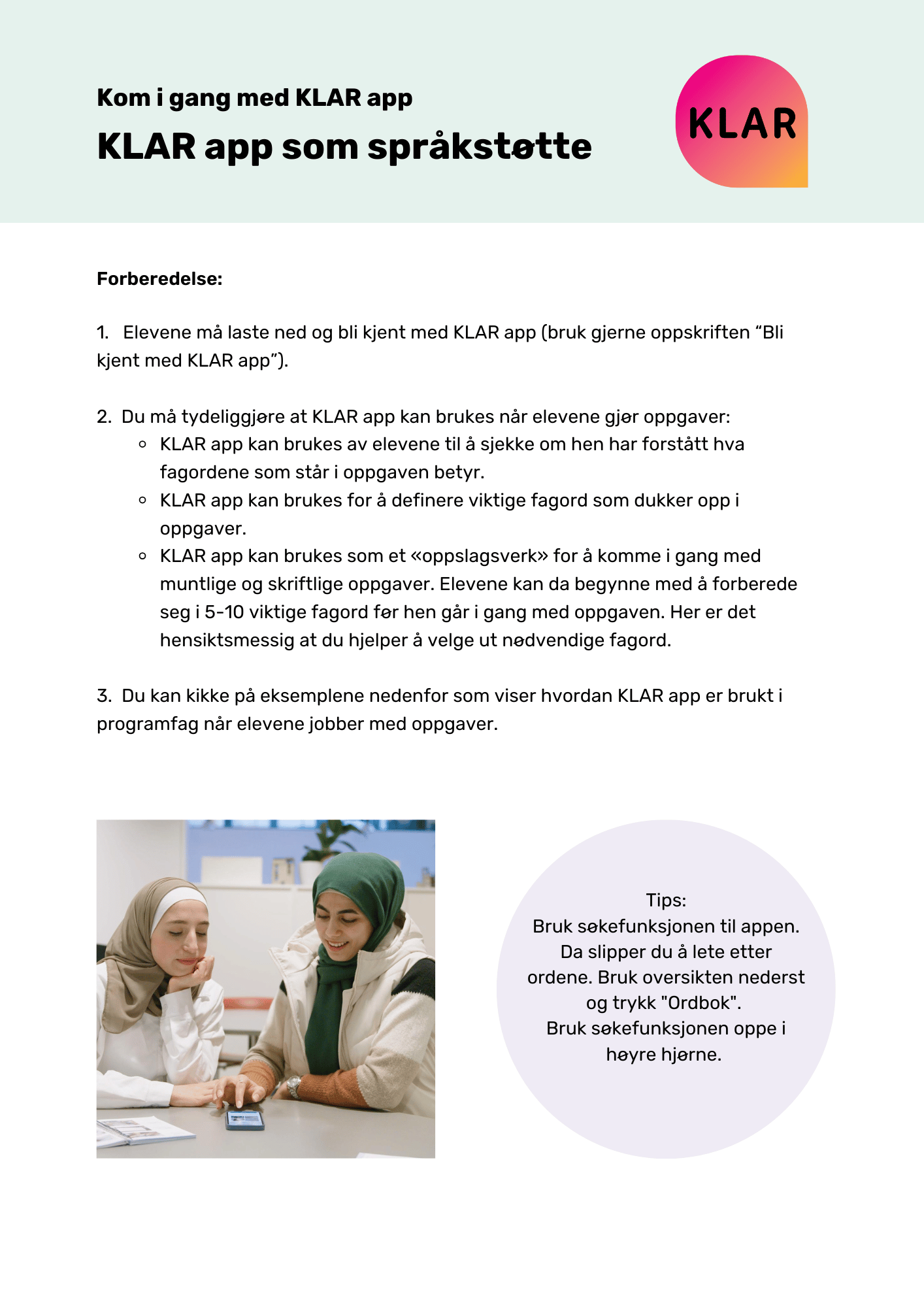 KLAR app som språkstøtte