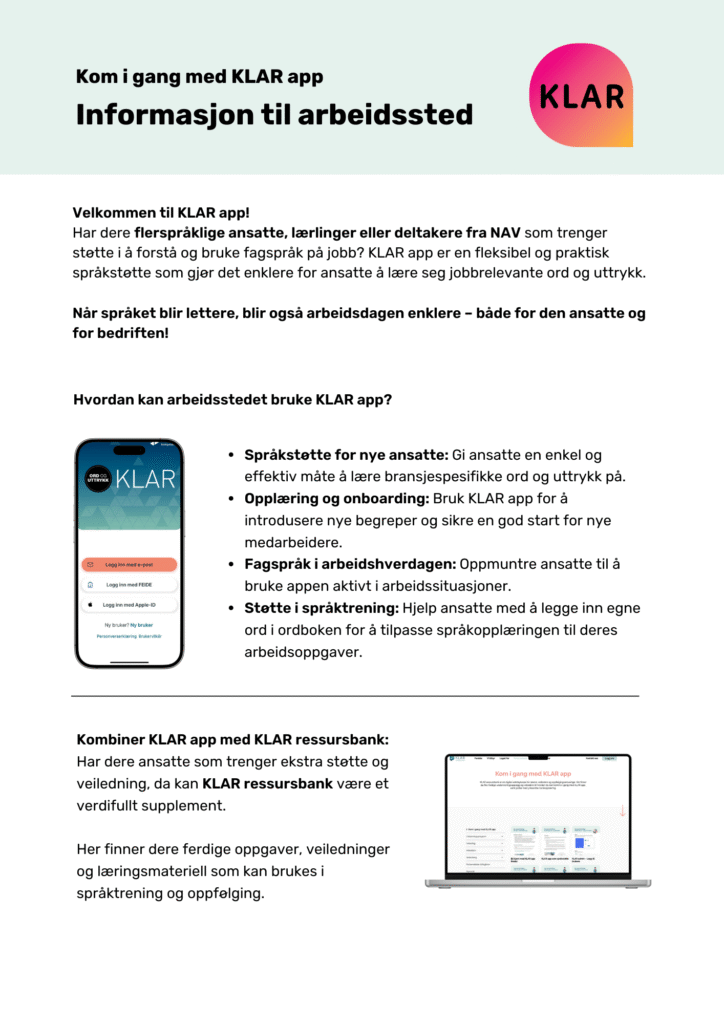 Klar Codeing Kom i gang med KLAR app - Klar Kompetanse