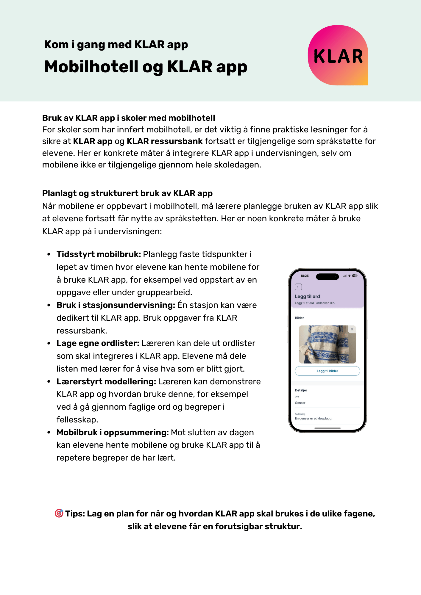 Mobilhotell og KLAR app