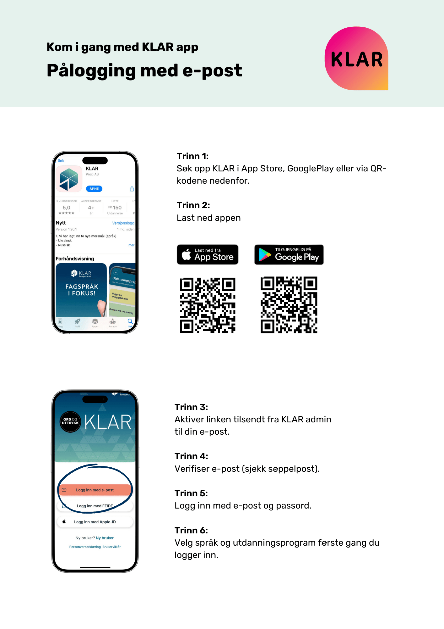 Pålogging med e-post