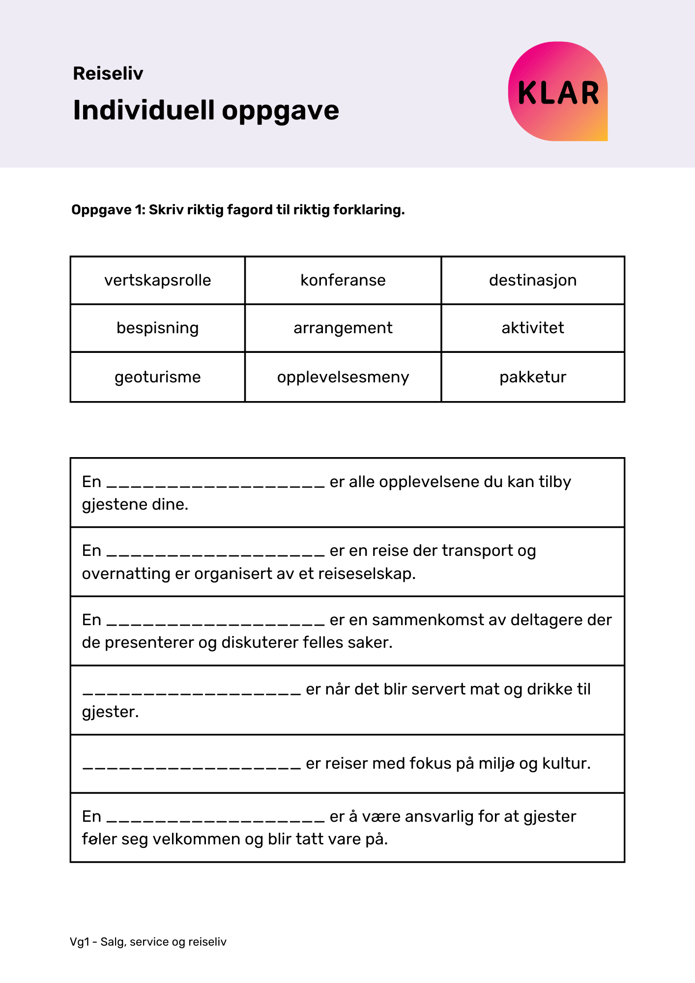 Reiseliv - individuell oppgave