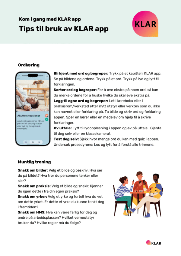 Tips til bruk av KLAR app
