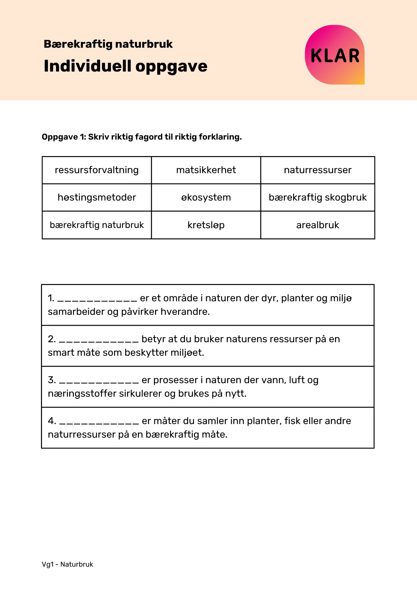 Bærekraftig naturbruk - individuell oppgave