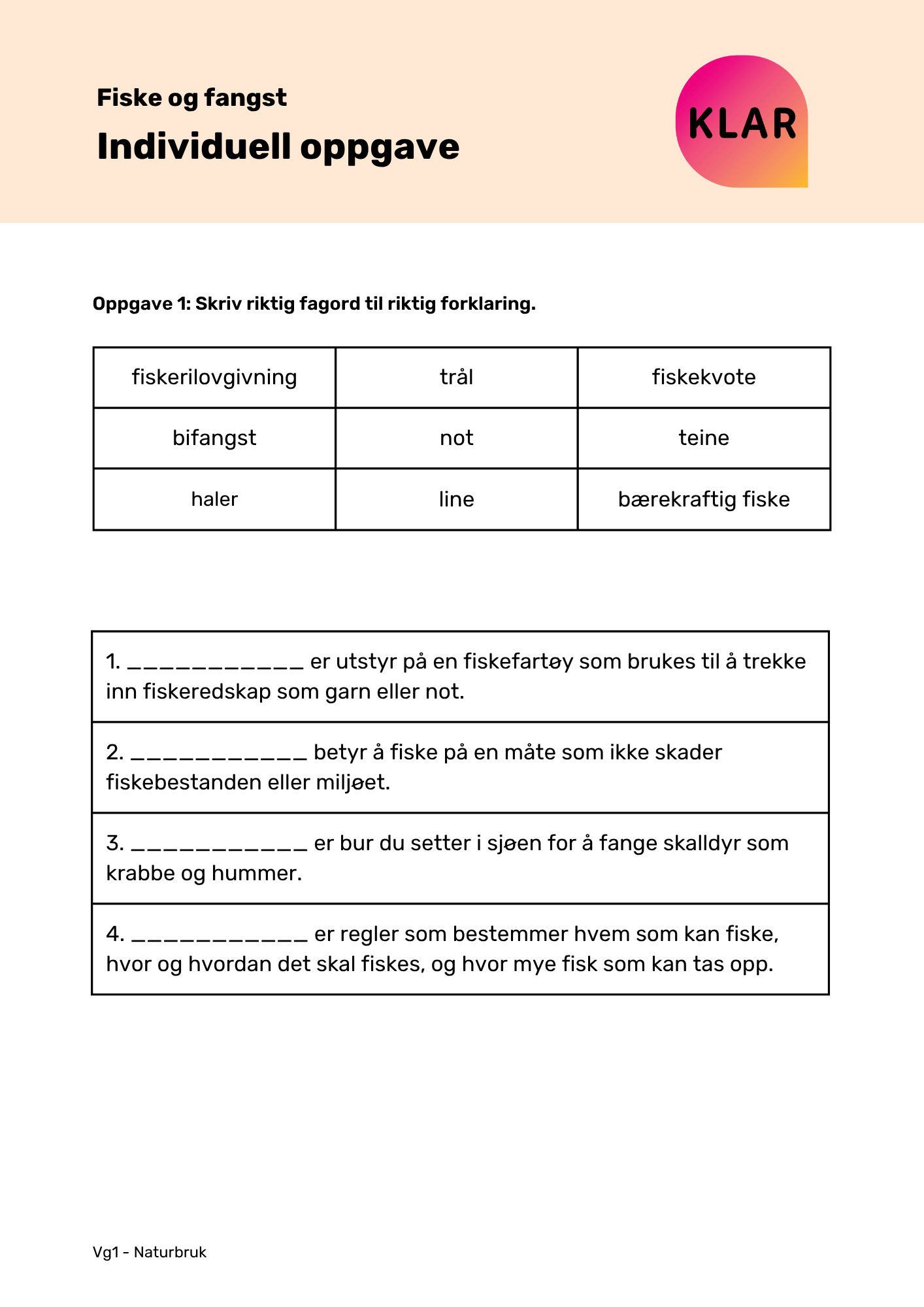 Fiske og fangst - individuell oppgave