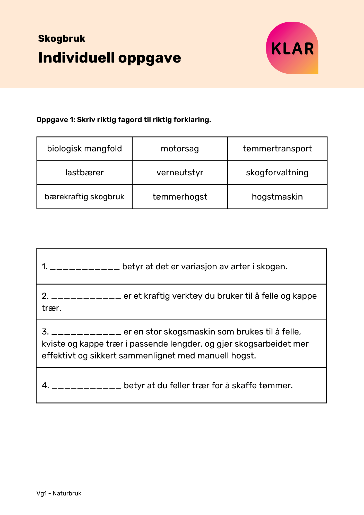 Skogbruk - individuell oppgave