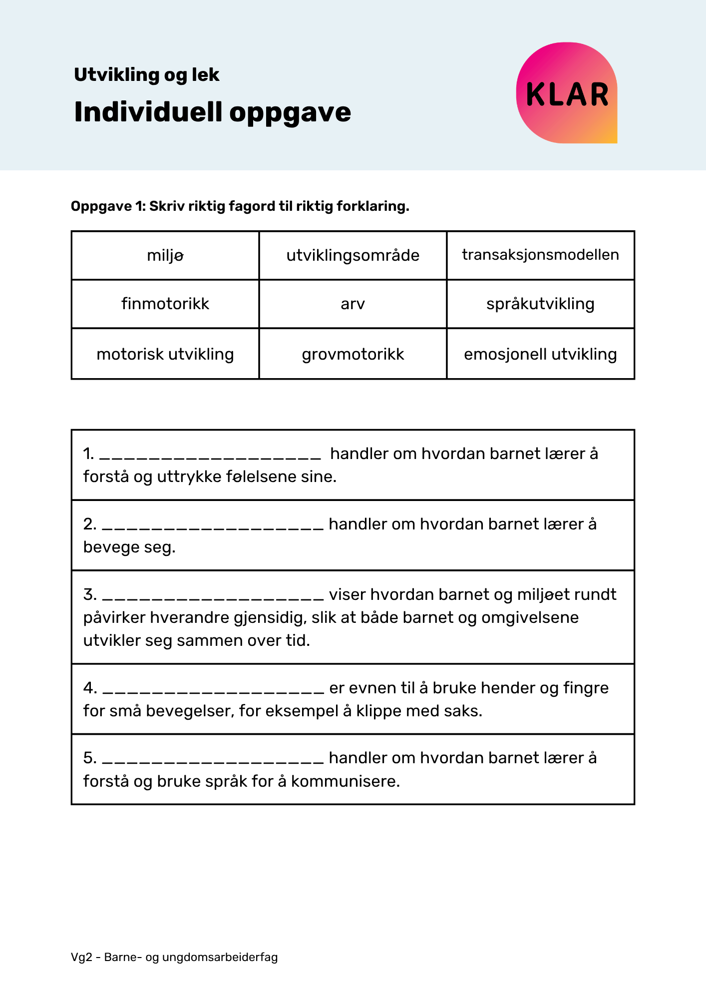 Utvikling og lek - individuell oppgave