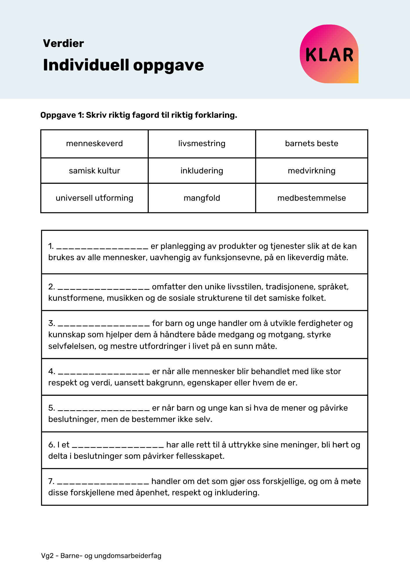 Verdier - individuell oppgave